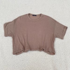 Brandy Melville Oversized Tan Cropped Shirt